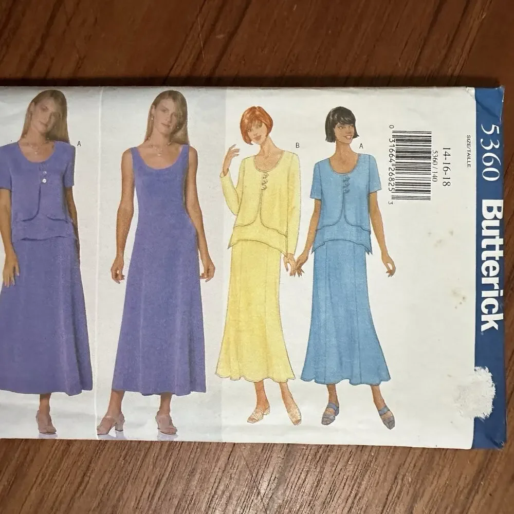 UNCUT Womens/Misses Easy Tops & Dresses Sewing Pattern Butterick 5360 SZ 14-18